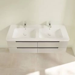 Villeroy and Boch Subway 2.0 Soft Grey 1300mm Wall Hung Double Basin Vanity Unit -Wall Hung Vanity Units Shop SBDB13SG D3 460