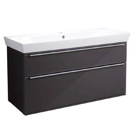 Roper Rhodes Scheme 1000mm Wall Mounted Double Drawer Unit with Ceramic Basin - Gloss Dark Clay 3 Roper Rhodes Scheme 1000mm Wall Mounted Double Drawer Unit with Ceramic Basin - Gloss Dark Clay