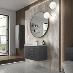 Hudson Reed Solar 800mm Wall Hung Cabinet & Basin - Cool Grey - SOL204 -Wall Hung Vanity Units Shop SOL204 d2 460