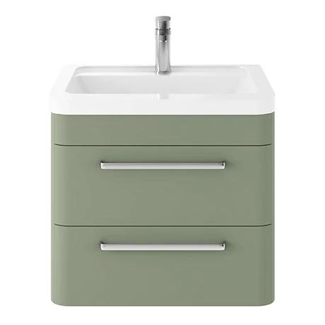 Hudson Reed Solar 600mm Wall Hung Cabinet & Basin - Matt Fern Green - SOL802 3 Hudson Reed Solar 600mm Wall Hung Cabinet & Basin - Matt Fern Green - SOL802
