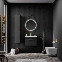 Arezzo 500 Matt Black Wall Hung 1-Drawer Vanity Unit with Brushed Brass Handle 9 Arezzo 500 Matt Black Wall Hung 1-Drawer Vanity Unit with Brushed Brass Handle -Wall Hung Vanity Units Shop Soft Black Lifestyle 02 460 1