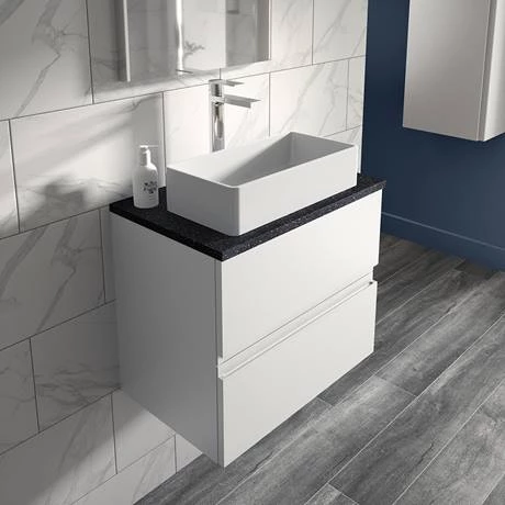 Hudson Reed Urban 600mm Satin White Vanity Unit - Wall Hung 2 Drawer Unit with Black Worktop 4 Hudson Reed Urban 600mm Satin White Vanity Unit - Wall Hung 2 Drawer Unit with Black Worktop - Image 2