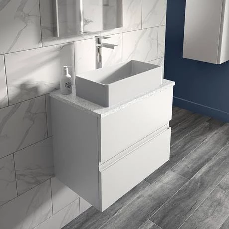 Hudson Reed Urban 600mm Satin White Vanity Unit - Wall Hung 2 Drawer Unit with White Worktop 4 Hudson Reed Urban 600mm Satin White Vanity Unit - Wall Hung 2 Drawer Unit with White Worktop - Image 2