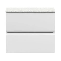 Hudson Reed Urban 600mm Satin White Vanity Unit - Wall Hung 2 Drawer Unit with White Worktop