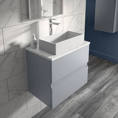 Hudson Reed Urban 600mm Satin Grey Vanity Unit - Wall Hung 2 Drawer Unit with White Worktop 4 Hudson Reed Urban 600mm Satin Grey Vanity Unit - Wall Hung 2 Drawer Unit with White Worktop - Image 2