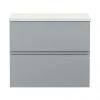 Hudson Reed Urban 600mm Satin Grey Vanity Unit - Wall Hung 2 Drawer Unit with White Worktop -Wall Hung Vanity Units Shop URB204LSW P