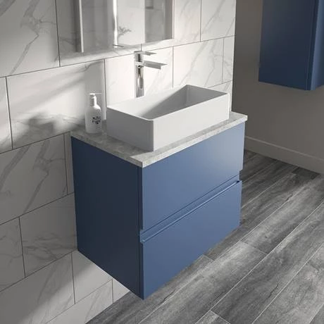 Hudson Reed Urban 600mm Satin Blue Vanity Unit - Wall Hung 2 Drawer Unit with Grey Worktop 4 Hudson Reed Urban 600mm Satin Blue Vanity Unit - Wall Hung 2 Drawer Unit with Grey Worktop - Image 2