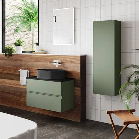 Hudson Reed Urban 600mm Satin Green Vanity Unit - Wall Hung 2 Drawer Unit with Black Worktop 4 Hudson Reed Urban 600mm Satin Green Vanity Unit - Wall Hung 2 Drawer Unit with Black Worktop - Image 2