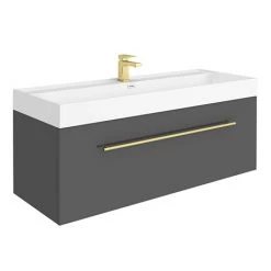 Valencia 1200 Gloss Grey Minimalist Wall Hung Vanity Unit with Brass Handle