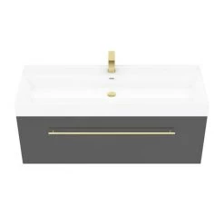 Valencia 1200 Gloss Grey Minimalist Wall Hung Vanity Unit with Brass Handle -Wall Hung Vanity Units Shop V12GWHBB d2 460