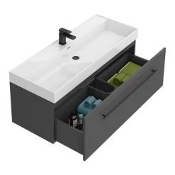 Valencia 1200 Gloss Grey Minimalist Wall Hung Vanity Unit with Matt Black Handle -Wall Hung Vanity Units Shop V12GWHMB d2 460