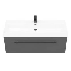 Valencia 1200 Gloss Grey Minimalist Wall Hung Vanity Unit with Matt Black Handle -Wall Hung Vanity Units Shop V12GWHMB d3 460