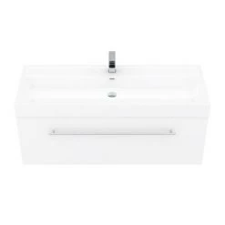 Valencia 1200 Gloss White Minimalist Wall Hung Vanity Unit with Chrome Handle -Wall Hung Vanity Units Shop V12WWHCH d2 460