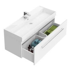 Valencia 1200 Gloss White Minimalist Wall Hung Vanity Unit with Chrome Handle -Wall Hung Vanity Units Shop V12WWHCH d4 460