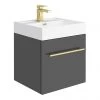 Valencia 450 Gloss Grey Minimalist Wall Hung Vanity Unit with Brass Handle 1 Valencia 450 Gloss Grey Minimalist Wall Hung Vanity Unit with Brass Handle -Wall Hung Vanity Units Shop V4GWHBB p