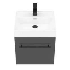 Valencia 450 Gloss Grey Minimalist Wall Hung Vanity Unit with Matt Black Handle -Wall Hung Vanity Units Shop V4GWHMB d5 460