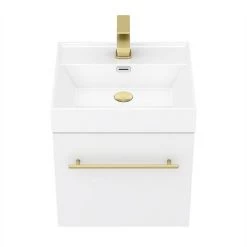 Valencia 450 Gloss White Minimalist Wall Hung Vanity Unit with Brass Handle 8 Valencia 450 Gloss White Minimalist Wall Hung Vanity Unit with Brass Handle -Wall Hung Vanity Units Shop V4WWHBB d4 460