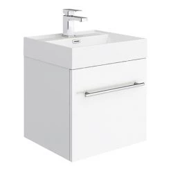 Valencia 450 Gloss White Minimalist Wall Hung Vanity Unit with Chrome Handle