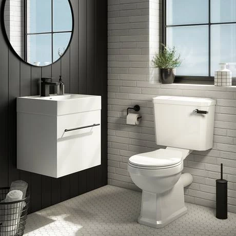 Valencia 450 Gloss White Minimalist Wall Hung Vanity Unit with Matt Black Handle 4 Valencia 450 Gloss White Minimalist Wall Hung Vanity Unit with Matt Black Handle - Image 2
