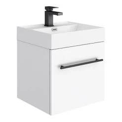 Valencia 450 Gloss White Minimalist Wall Hung Vanity Unit with Matt Black Handle