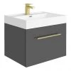 Valencia 600 Gloss Grey Minimalist Wall Hung Vanity Unit with Brass Handle 1 Valencia 600 Gloss Grey Minimalist Wall Hung Vanity Unit with Brass Handle -Wall Hung Vanity Units Shop V6GGHBB p