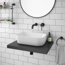 Venice Floating Basin Shelf (Gloss Grey - 600mm Wide) -Wall Hung Vanity Units Shop V6GGSLF d4 460