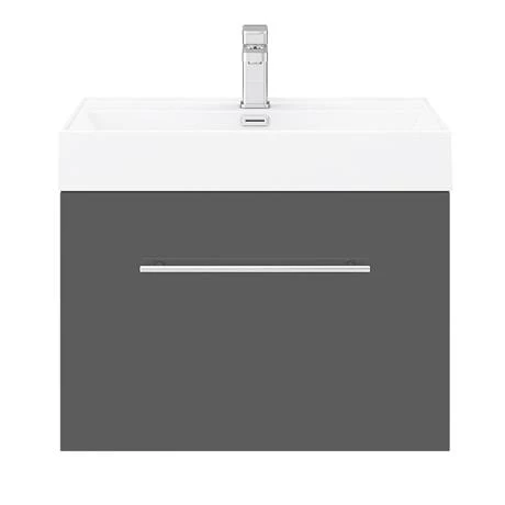 Valencia 600 Gloss Grey Minimalist Wall Hung Vanity Unit with Chrome Handle 8 Valencia 600 Gloss Grey Minimalist Wall Hung Vanity Unit with Chrome Handle - Image 6