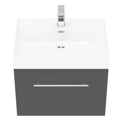 Valencia 600 Gloss Grey Minimalist Wall Hung Vanity Unit with Chrome Handle 7 Valencia 600 Gloss Grey Minimalist Wall Hung Vanity Unit with Chrome Handle - Image 5