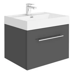 Valencia 600 Gloss Grey Minimalist Wall Hung Vanity Unit with Chrome Handle