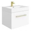 Valencia 600 Gloss White Minimalist Wall Hung Vanity Unit with Brass Handle 2 Valencia 600 Gloss White Minimalist Wall Hung Vanity Unit with Brass Handle -Wall Hung Vanity Units Shop V6WWHBB p