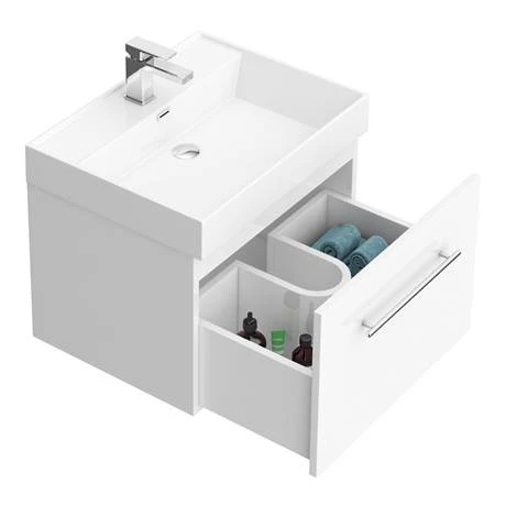 Valencia 600 Gloss White Minimalist Wall Hung Vanity Unit with Chrome Handle 8 Valencia 600 Gloss White Minimalist Wall Hung Vanity Unit with Chrome Handle - Image 6
