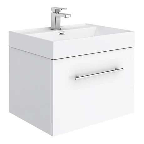 Valencia 600 Gloss White Minimalist Wall Hung Vanity Unit with Chrome Handle 3 Valencia 600 Gloss White Minimalist Wall Hung Vanity Unit with Chrome Handle
