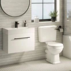 Valencia 600 Gloss White Minimalist Wall Hung Vanity Unit with Matt Black Handle -Wall Hung Vanity Units Shop V6WWHMB d3 460