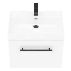 Valencia 600 Gloss White Minimalist Wall Hung Vanity Unit with Matt Black Handle -Wall Hung Vanity Units Shop V6WWHMB d4 460