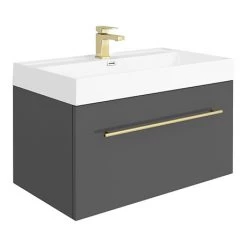 Valencia 800 Gloss Grey Minimalist Wall Hung Vanity Unit with Brass Handle