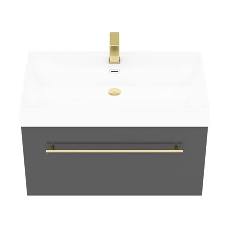 Valencia 800 Gloss Grey Minimalist Wall Hung Vanity Unit with Brass Handle 5 Valencia 800 Gloss Grey Minimalist Wall Hung Vanity Unit with Brass Handle - Image 3
