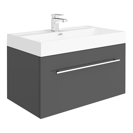Valencia 800 Gloss Grey Minimalist Wall Hung Vanity Unit with Chrome Handle 3 Valencia 800 Gloss Grey Minimalist Wall Hung Vanity Unit with Chrome Handle