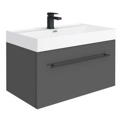 Valencia 800 Gloss Grey Minimalist Wall Hung Vanity Unit with Matt Black Handle