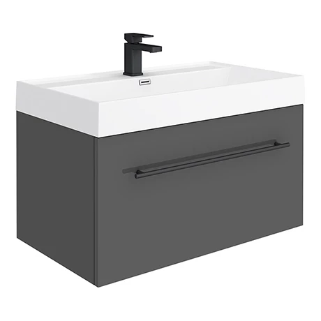 Valencia 800 Gloss Grey Minimalist Wall Hung Vanity Unit with Matt Black Handle 3 Valencia 800 Gloss Grey Minimalist Wall Hung Vanity Unit with Matt Black Handle