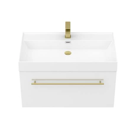 Valencia 800 Gloss White Minimalist Wall Hung Vanity Unit with Brass Handle 5 Valencia 800 Gloss White Minimalist Wall Hung Vanity Unit with Brass Handle - Image 3