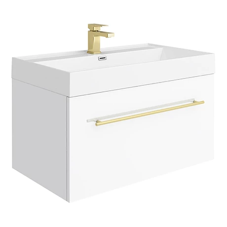 Valencia 800 Gloss White Minimalist Wall Hung Vanity Unit with Brass Handle 3 Valencia 800 Gloss White Minimalist Wall Hung Vanity Unit with Brass Handle