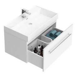 Valencia 800 Gloss White Minimalist Wall Hung Vanity Unit with Chrome Handle -Wall Hung Vanity Units Shop V8WWHCH d3 460