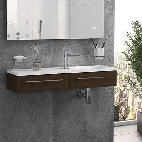 995mm Walnut Wall Hung 1-Drawer Unit with Basin 3 995mm Walnut Wall Hung 1-Drawer Unit with Basin