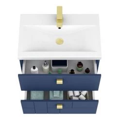Venice Abstract 600mm Blue Vanity Unit - Wall Hung 2 Drawer Unit with Brushed Brass Square Drop Handles -Wall Hung Vanity Units Shop VAWH600BLUBRA d3 460