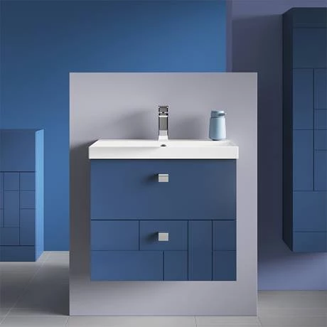 Venice Abstract 600mm Blue Vanity Unit - Wall Hung 2 Drawer Unit with Chrome Square Drop Handles 8 Venice Abstract 600mm Blue Vanity Unit - Wall Hung 2 Drawer Unit with Chrome Square Drop Handles - Image 6