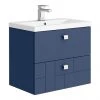 Venice Abstract 600mm Blue Vanity Unit - Wall Hung 2 Drawer Unit with Chrome Square Drop Handles -Wall Hung Vanity Units Shop VAWH600BLU n p
