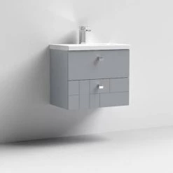 Venice Abstract 600mm Grey Vanity Unit - Wall Hung 2 Drawer Unit with Chrome Square Drop Handles 11 Venice Abstract 600mm Grey Vanity Unit - Wall Hung 2 Drawer Unit with Chrome Square Drop Handles -Wall Hung Vanity Units Shop VAWH600GRY D1 460