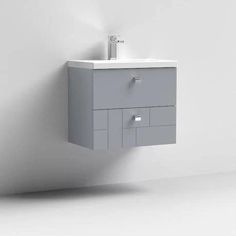 Venice Abstract 600mm Grey Vanity Unit - Wall Hung 2 Drawer Unit with Chrome Square Drop Handles 6 Venice Abstract 600mm Grey Vanity Unit - Wall Hung 2 Drawer Unit with Chrome Square Drop Handles - Image 4