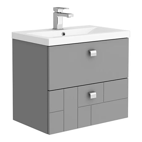 Venice Abstract 600mm Grey Vanity Unit - Wall Hung 2 Drawer Unit with Chrome Square Drop Handles 3 Venice Abstract 600mm Grey Vanity Unit - Wall Hung 2 Drawer Unit with Chrome Square Drop Handles