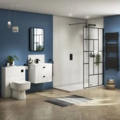 Venice Abstract 600mm White Vanity Unit - Wall Hung 2 Drawer Unit with Matt Black Square Drop Handles -Wall Hung Vanity Units Shop VAWH600WHIBLK d3 460